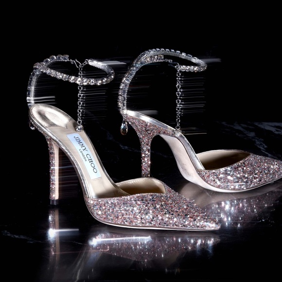 Jimmy Choo Saeda 100 Rose Glitter Pumps Crystal Embellishment 36.5 EU / 6.5 US - Picture 2 of 6